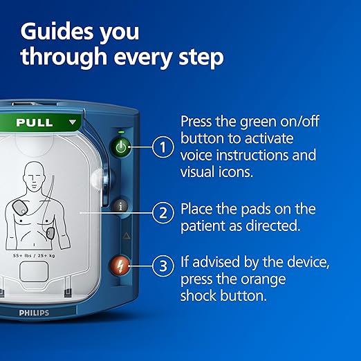Philips HeartStart OnSite AED Defibrillator with Portable Emergency Medical Kit, CPR Guidance and Voice Prompts, with Slim Carry Case, M5066A-C02