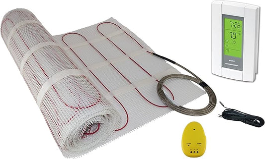 200 Sqft, 240 Volt Mat Electric Radiant Floor Heating System, Heated Floor System, Includes Radiant Floor Heating Thermostat and Sensor. Under Tile Floor Heating System for Heated Floors, Radiant Heat