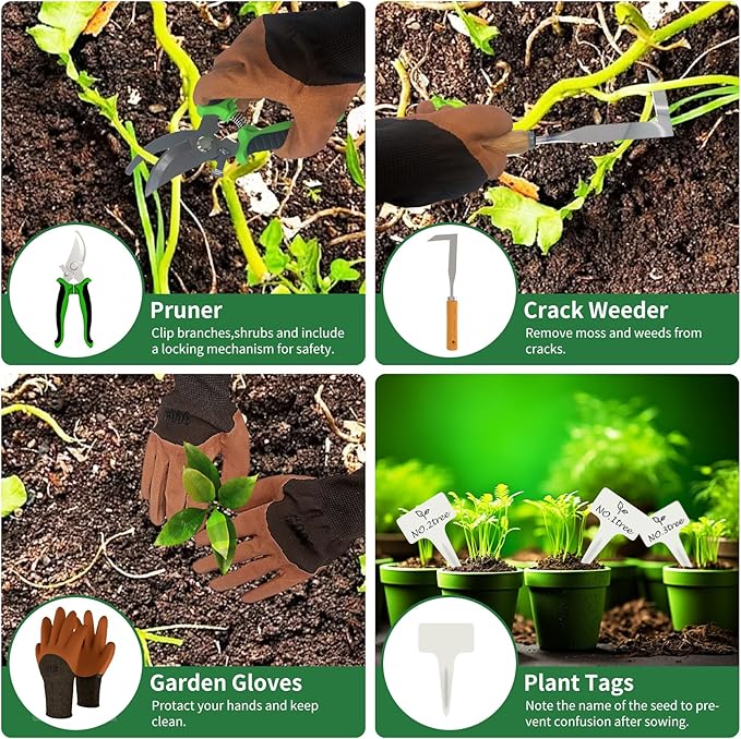 20-Piece Gardening Tools with Fashion and Durable Garden Tools Storage Bag - Heavy Duty Garden Hand Tools Stainless Steel Ergonomic Rust-Proof Garden Tool Set - Ideal Gardening Gifts for Women