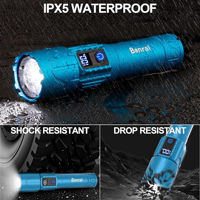 Rechargeable Flashlights High Lumens - Super Bright LED Tactical Flash Light, Powerful Waterproof Handheld USB C Flashlight for Camping,Emergencies,Home,5 Modes,Zoomable (1, Turquoise)