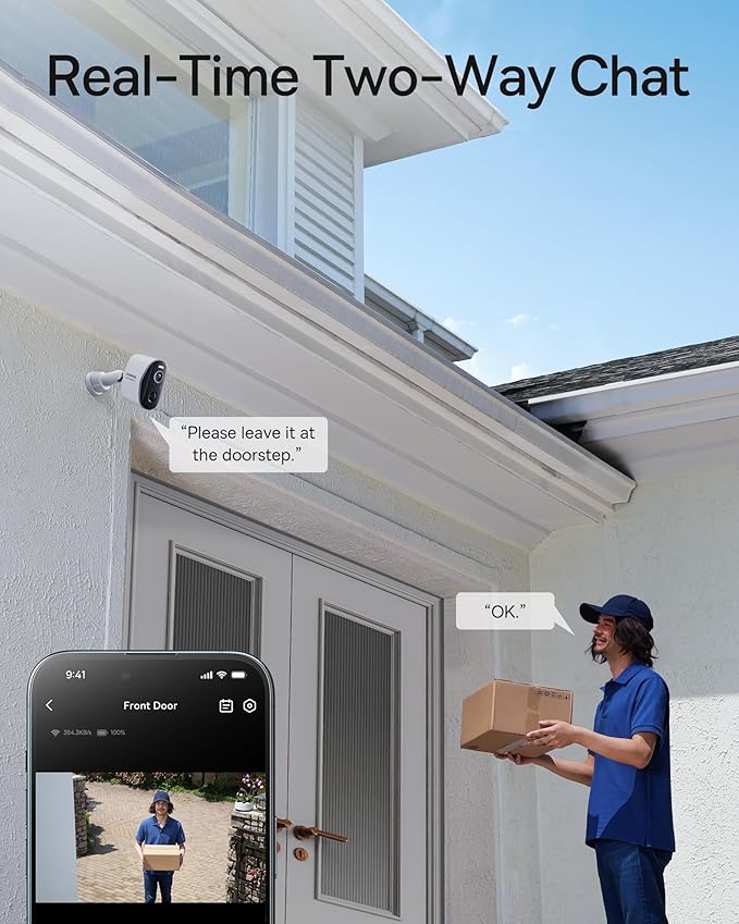 Baseus Security Cameras Wireless Outdoor, N1 2-Cam Kit with True 2K Clarity, No Monthly Fee, 16TB Expandable Local Storage, 210-Day Battery Life, Spotlight & Alarm, Works with Alexa and Google Home