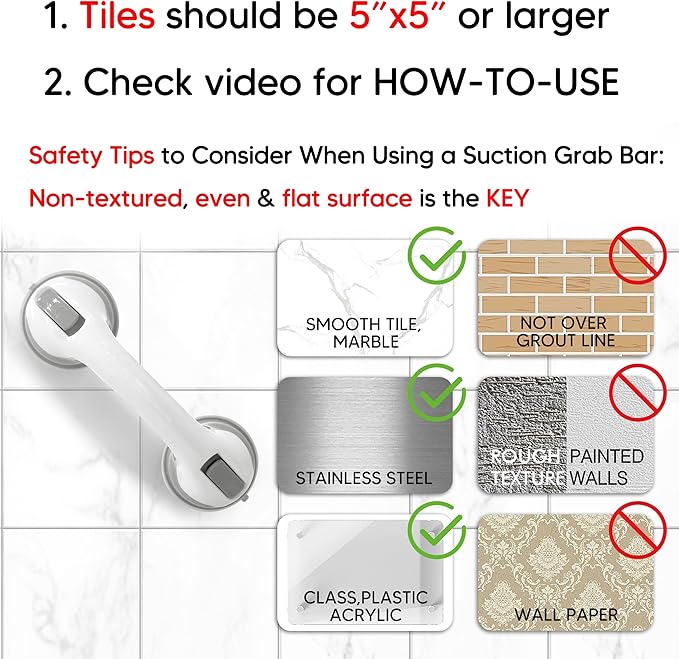 NL'AAHCÉ Grab Bars for Shower Heavy-Duty (2Pack) 12-Inch ADA Compliant Grab Bar for Seniors Shower Handles for Elderly Suction Handicap Safety Handrail for Bathroom Bathtubs Toilet Tiles Glass