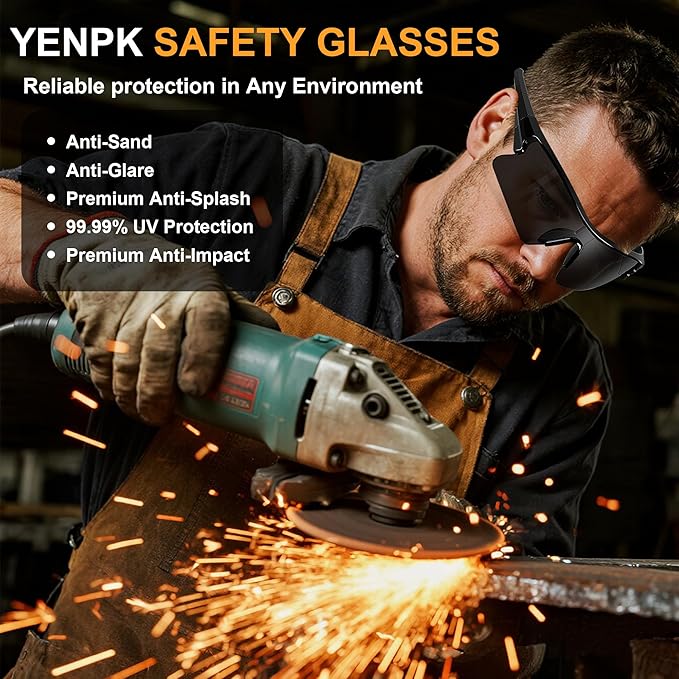 Safety Glasses Goggles for Men, Anti Scratch ANSI z87+ Compliant UV Protection Protective Eyewear Rubber Non-slip Leg