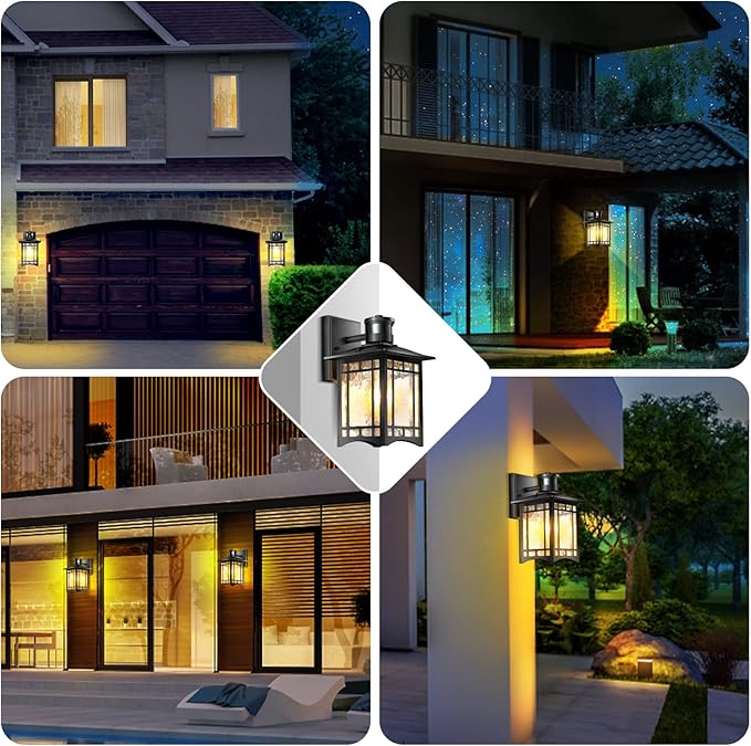 2 Pack Motion Sensor Outdoor Wall Lights, Dusk to Dawn Lighting, Led Exterior Light Fixture, Anti-Rust Lantern for Front Porch, Waterproof Black Outdoor Wall Sconce for House Garage Patio