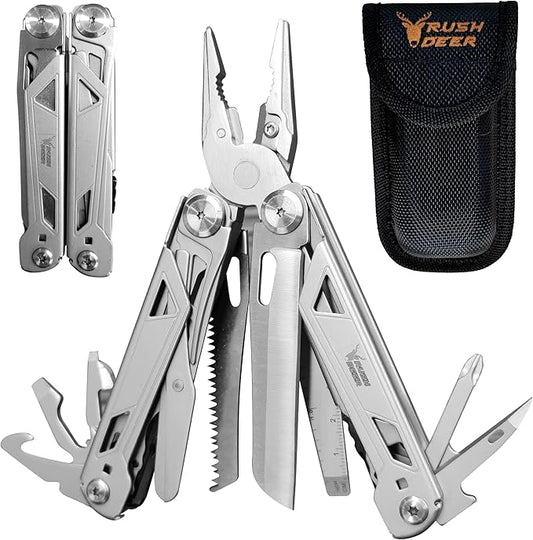 RUSH DEER Multi-Tool 18-in-1 Essential Survival Tools and Multitools Plier- Versatile Camping Tool Kit-Gift for Men-ultimate versatile toolkit For DIY, Outdoor (Sliver)