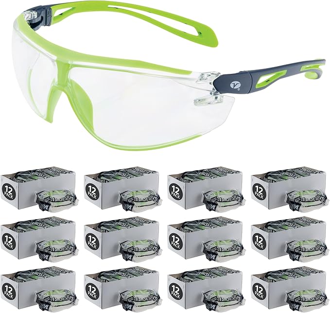 Veratti Encounter Safety Glasses, Anti-Fog Clear Lens, ANSI Z87.1 Certified, Dielectric Gray/Green Frame, Impact Resistant