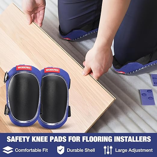 WORKPRO Laminate Flooring Installation Kit - Rubber Mallet with Fiberglass Handle, Knee Pads, Heavy Duty Pull Bar, Solid Tapping Block and Spacers - Premium Wood Flooring Installation Tool