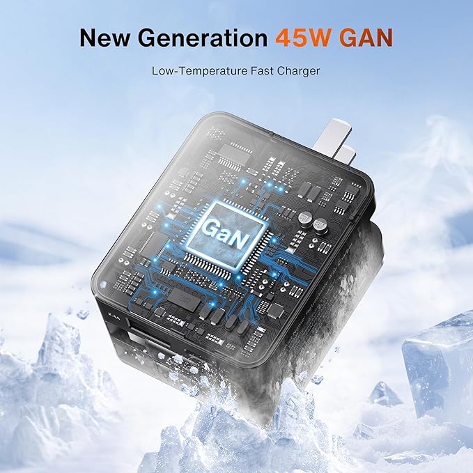 iVANKY Smallest 4-in-1 Retractable GaN Wall Charger for iPhone 17 Air, 45W USB C Charger Block with Dual USB C Cables, Fast Charging 4-Port Adapter for 16/15/14 Pro Max, AirPods Pro 2/3, Samsung