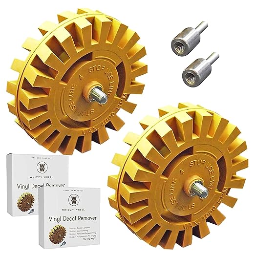 4-Inch Car Sticker Remover Kit - 2 Pack, Soft Rubber Decal Eraser Wheel Tool for Cars - Safe Adhesive Remover for Glass and Metal - Emblem and Vinyl Lettering Removal with Drill Adapter