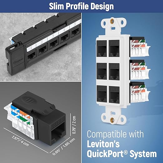 Everest easyJACK - 45° Angled Speed Termination Keystone Tool Set - with 20-Pack of RJ45 Cat6 Keystone Jacks in Black (Slim Profile Design) - Time Saver Network Punch Down Tool Cat6