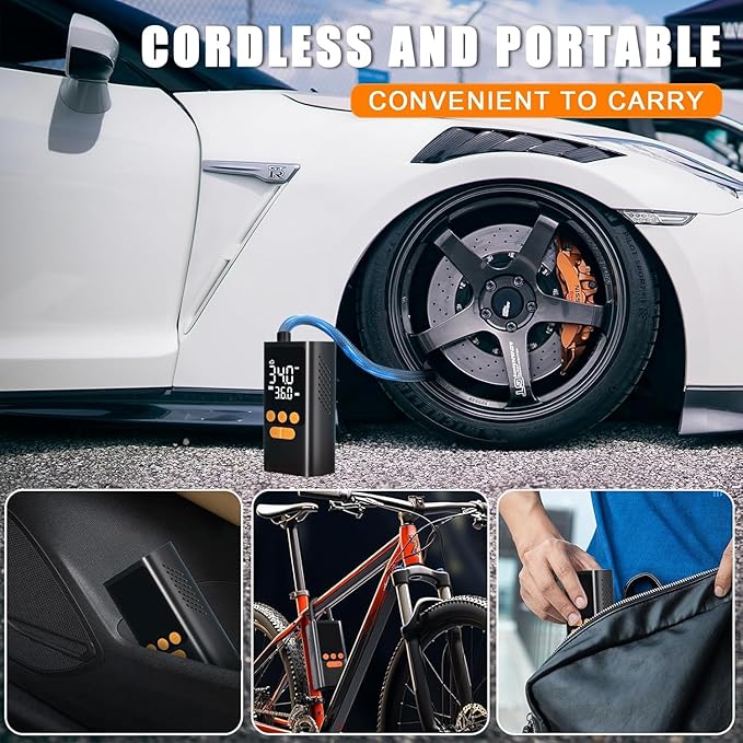 Tire Inflator Portable Air Compressor - Cordless Air Pump for Car Tires - 150PSI &10000 mAh Battery Portable Tire Inflator for Car with Pressure Gauge, Motorcycle, Ball, Mini Tire Pump for Bike