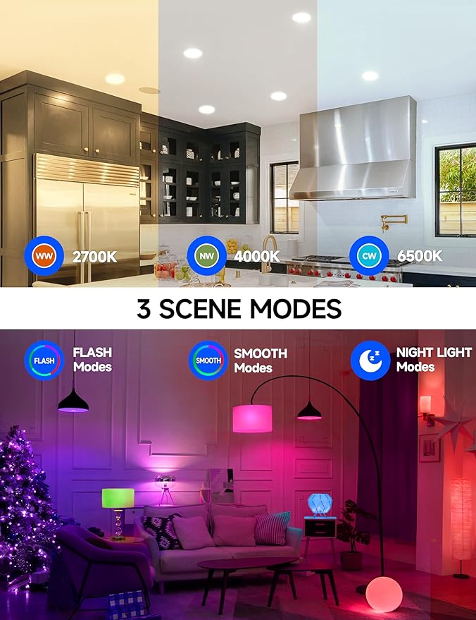 BR30 Color Changing Light Bulb, LED Flood Lights 12W Dimmable, 100W Equivalent, RGB+2700K+4000K+6500K, Remote Control, 1050LM, E26 Multi-Color Can Light Bulbs for Ceiling, 2 Pack