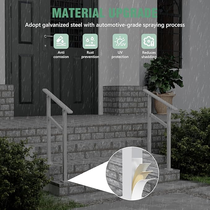 2 Pack Hand Rails for Outdoor Steps,1-2 Step Railing for Stairs,Adjustable Porch Railing,Hand Rails for Seniors,Outdoor Deck Handrails for Exterior Steps,White