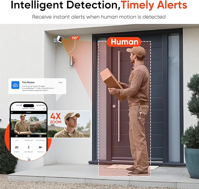 Window Camera, 3MP 2K Home Security Camera for Indoor Glass Monitoring, 2.4GHz & 5GHz WiFi Wireless, AI Color Night Vision, Human & Motion Detection, 24/7 Recording, Easy & Quick Window Mount (2 Pack)