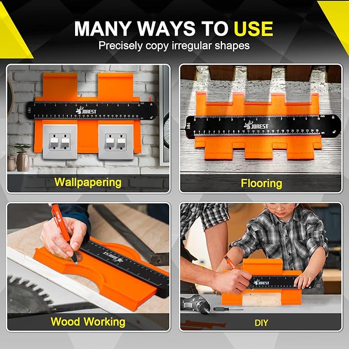 JOREST Contour Gauge Stocking Stuffers + Carpenter Pencil, Christmas Gift Ideas for Dad Men Husband Him, Profile Tool 10 Inch with Lock, Tile Flooring Woodworking, Measuring Shape Outline Edge Angle