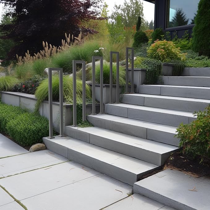 U-Shaped Staircase Handrails for Outdoor & Indoor Steps, Industrial Hand Rail Floor Mounted, Non-Slip Wrought Iron Railing for Porch, Loft, Corridor, Garden (Height: 35.5in) (1 Piece/Set)