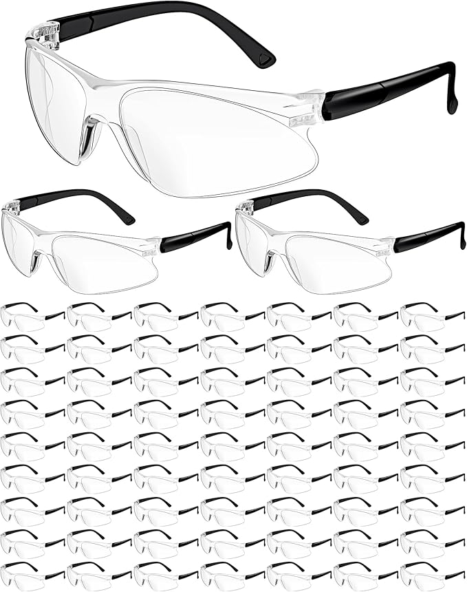 Xuhal 100 Pair Safety Glasses Bulk Clear Eye Protection Ansi Z87.1 Protective over Eyeglasses