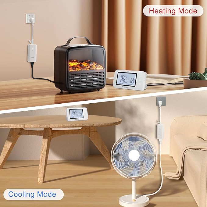 DIGITEN Wireless Thermostat Outlet Temperature Controlled Outlet with Power Cord for Heating and Cooling, Remote Control Plug in Thermostat 1800w for Space Heater, Fan, AC