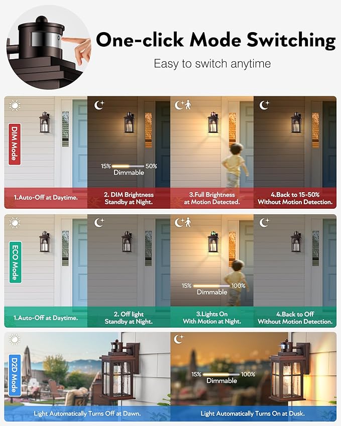 VIANIS Brown Motion Sensor Exterior Lighting Fixtures, Oil Rubbed Bronze Outdoor Garage Lights Wall Mount Sconce, Outdoor Wall Lantern for Garden, Patio, Front Door, Outside Porch Lights for House