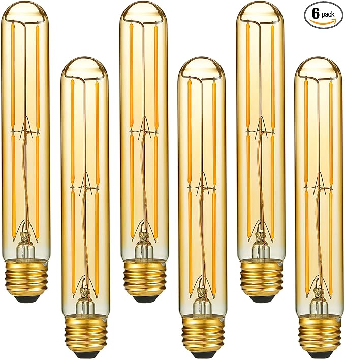 LiteHistory E26 LED Bulb Dimmable 6W led Bulb Equal 60 Watt Light Bulb Warm White 2200K Amber Edison Bulb AC120V 450lm T10 led Bulb for Rustic Pendant,Industrial Wall sconces E26 Light Bulbs 6Pack