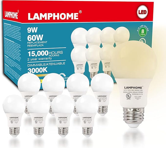 8-Pack Neutral White LED Bulbs - Perfect for Bedroom & Living Room, 60W Equivalent, 3000K, 9W, 15000-Hour Life, E26 Base