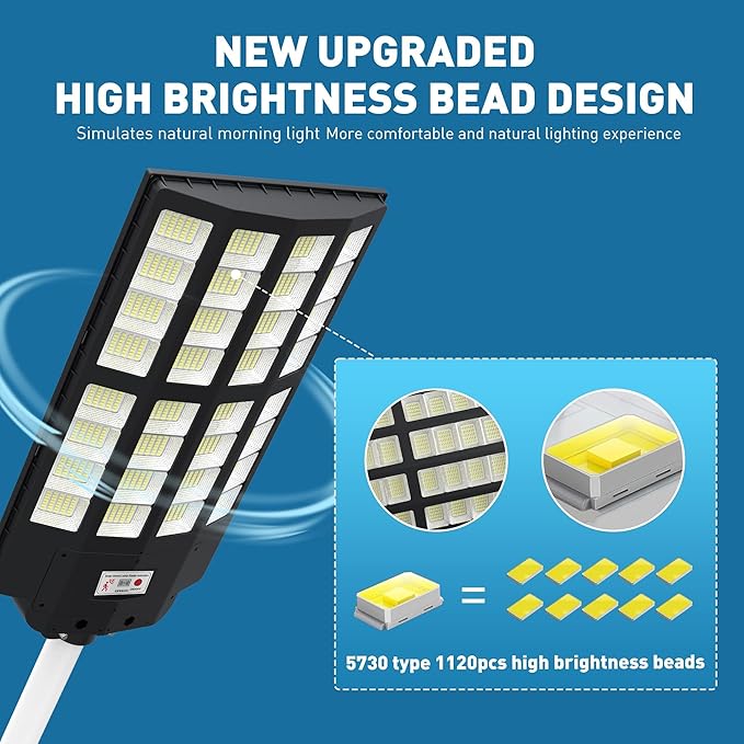 8000W Solar Street Light - 7000K Wide Angle Solar Lights Outdoor, Flood Security Lights Motion Sensor & Dusk to Dawn, IP66 Waterproof Solar Street Lights Outdoor for Roadway Yard