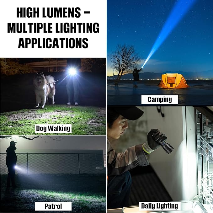 Flashlights LED High Lumens Rechargeable, High Lumen Super Bright Flashlight, USB Fast Charging High Powered Flash Light, Powerful IPX7 Waterproof Handheld Flashlights for Home,Camping(2 Pack)