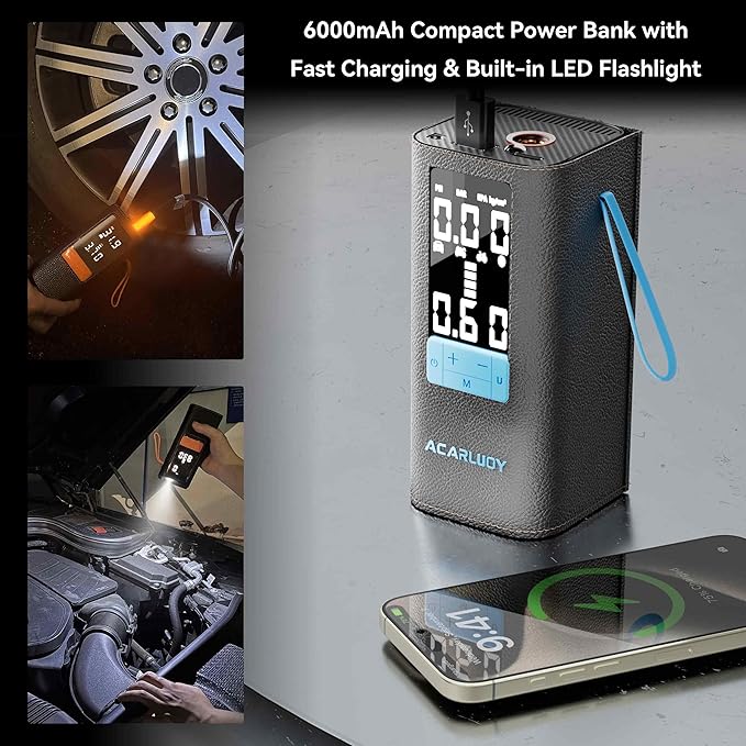 Portable Air Compressor Tire Inflator - 3X Faster Inflation,Fit for Benz GLC-Class (2015-2022), 6000mAh Battery, LCD Display & Flashlight,150PSI Auto-Shutoff