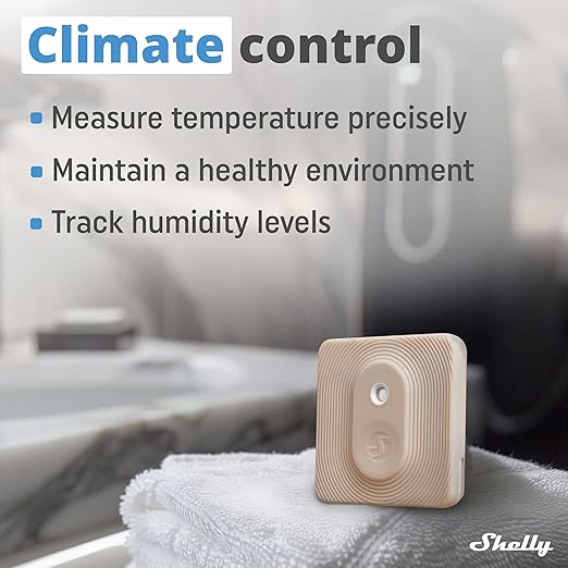 Shelly Blu H&T Mocha | Bluetooth Smart Temperature & Humidity Sensor with Remote App Control & Monitoring | Splash and dust-Proof | Smart Scenes | Notification Alerts | Free Data Storage Export
