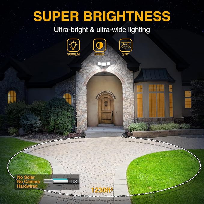 Onforu 2 Pack 100W LED Security Lights Motion Sensor Outdoor, 9000LM Super Bright Flood Light Motion Detector, IP65 Waterproof Exterior Floodlight, 6000K Hardwired Wall Light (Black)