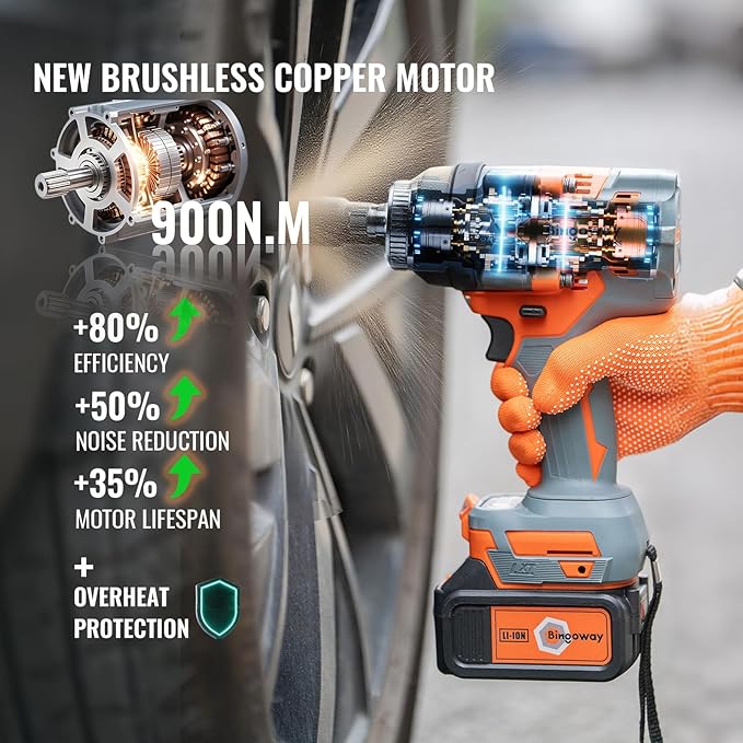 900N.m Brushless Cordless Impact Wrench, 1/2" Electric Impact Gun, 4-Function Power Impact Driver With 25pcs Tool Accessories, 2pcs 4.0Ah Batteries, LED Lights, Variable Speed, For Housework, Repair