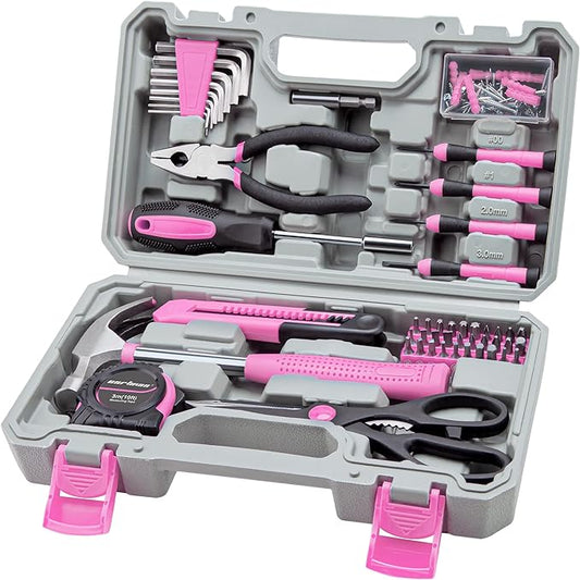 CARTMAN 126-Piece Home Tool Set Kit, Basic Household Hand Tools with Storage Case, Pink
