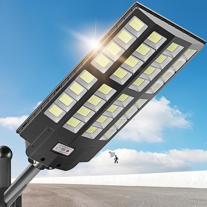 8000W Solar Street Light - 7000K Wide Angle Solar Lights Outdoor, Flood Security Lights Motion Sensor & Dusk to Dawn, IP66 Waterproof Solar Street Lights Outdoor for Roadway Yard