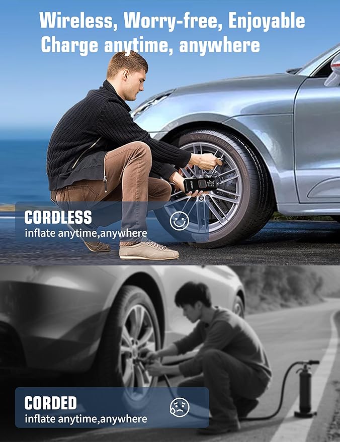 Tire Inflator Portable Air Compressor, 3X Faster 25000mAh 160 PSI Air Pump for Car Tires- Cordless, with Pressure Gauge, LED Light & Digital Display, for Car, Pickup, Truck, Motor, E-Bike and Bicycle