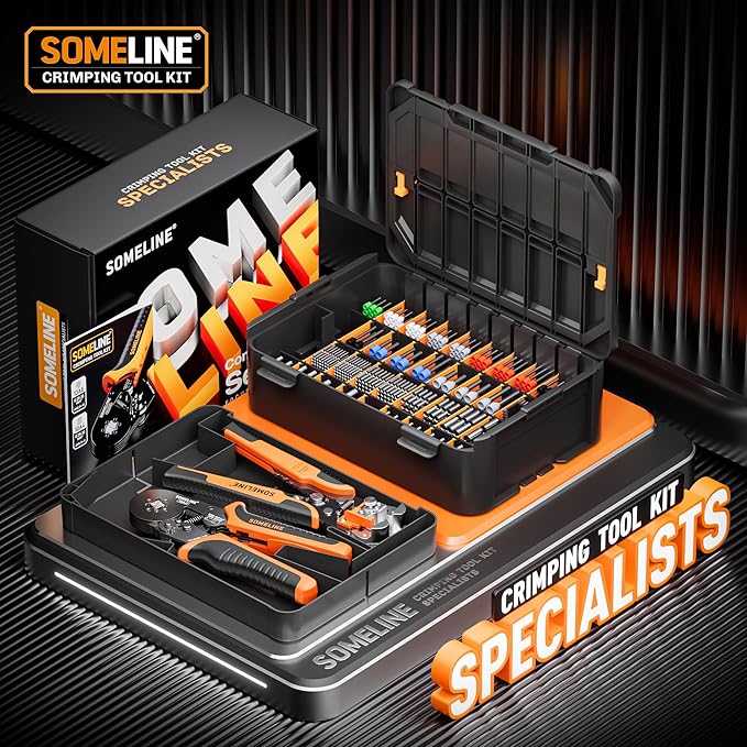 SOMELINE Ferrule Crimping Tool Kit, 36 Sizes Ferrules, AWG 24-8 Ferrule Crimper, with Square Crimping Pliers and Automatic Wire Stripper, Ferrule Terminal Assortment Kit (Stackable Tool Box)