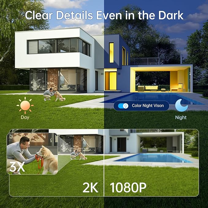 Solar Security Cameras Wireless Outdoor: 2K Battery Powered WiFi Camera with AI Motion Detection for Home - Color Night Vision Spotlight Siren Alarm 2-Way Talk IP65 Waterproof Cloud TF Storage