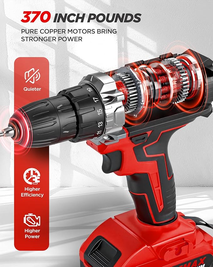 Drill, 21V Cordless Drill with Dual 2.0Ah Power Pack and Charger, Electric Power Drills Set, 3/8 Inch Chuck, 25+1 Torque, 2 Speed 29 Accessories Tool for DIY, Gifts