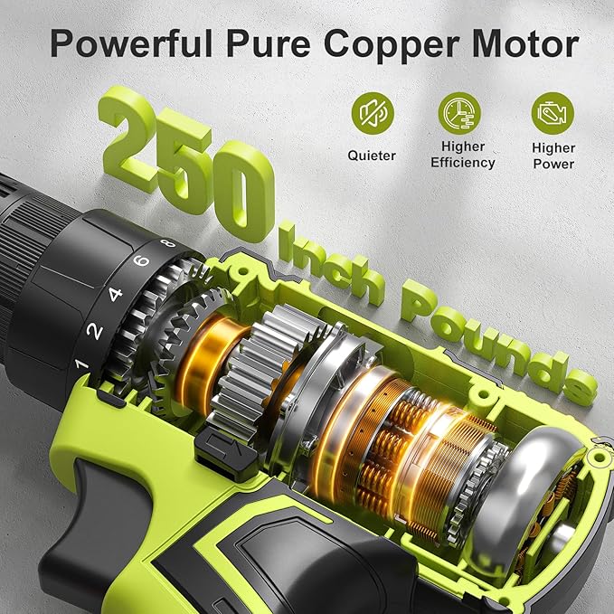 Cordless Drill Set,12V Power Drill Driver 3/8" Keyless Chuck with 42 Acessories, Built-in LED Light, 25+1 Position, Electric Drill for Home DIY Projects (Green)