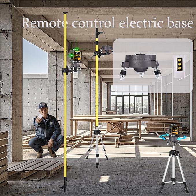 Laser level pole telescoping with electric rotating base 13.8 feet/4.2M laser level tripod Equipped with 1/4 inch 5/8-inch screw threads ，with a 47 inch tripod