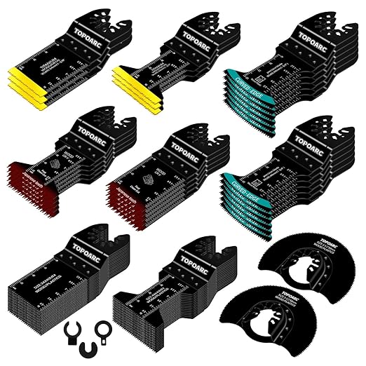 60 PCS Oscillating Tool Blade Professional Curved Edge Multitool Blades Titanium Oscillating Saw Blades Quick Release Saw Blades Kits Compatible with Dewalt Milwaukee Rockwell Fein Makita