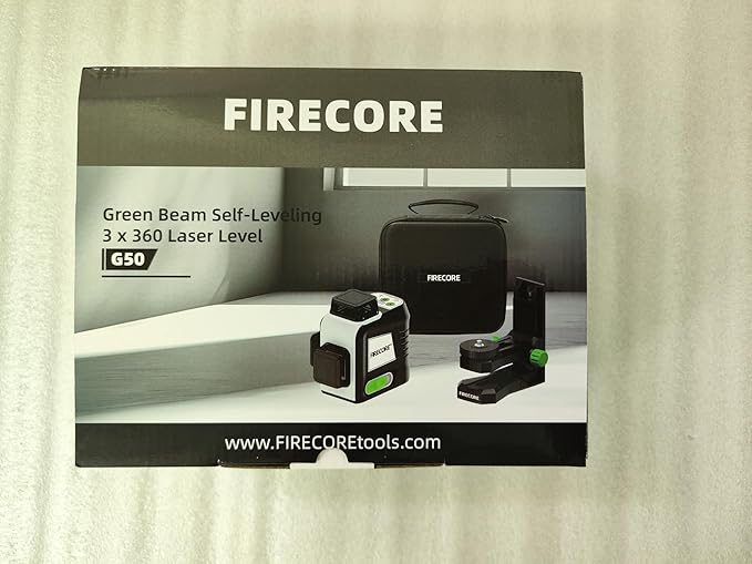 Firecore Laser Level 360 Self Leveling, 3 x 360° Compact Green Beam Cross Line Laser Leveler Tool for Picture Hanging Wall Tile Construction, 2 Rechargeable Batteries and Magnetic Bracket Included