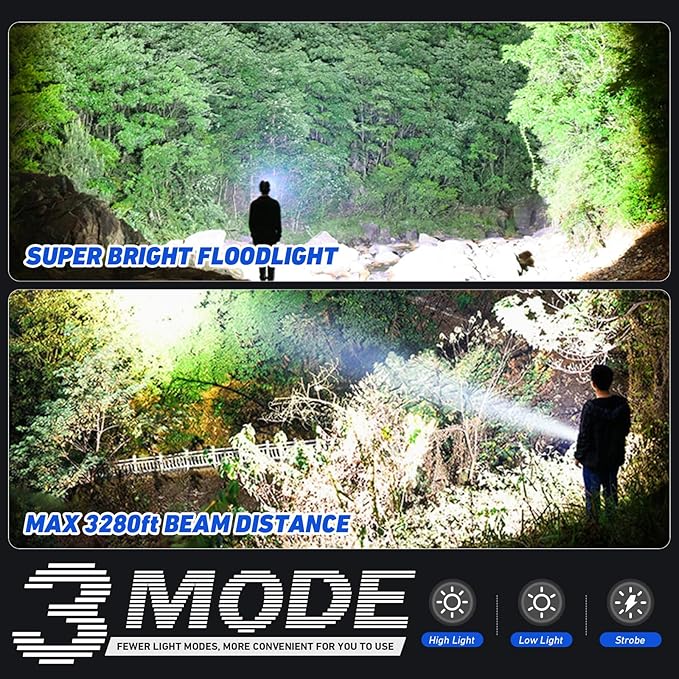 LED Flashlights High Lumens Rechargeable, High Lumens Super Bright Flash Light Brightest Flashlight, 3 Modes IPX7 Waterproof, High Powered Tactical Flashlights for Camping Emergencies (2 Pack)
