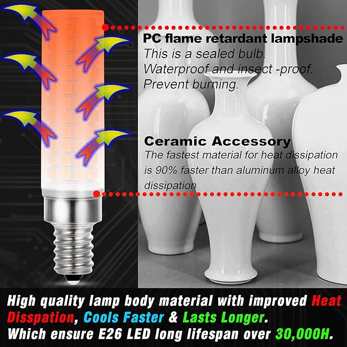 Dimmable E12 C7 LED Candelabra Light Bulb 10W Equivalent 100W 6000K Daylight White 1000 Lumen E12 T6 LED Candle Bulbs for Home Decorative Ceiling Fan Chandelier Pendant Lighting Salt Lamp,3Pack