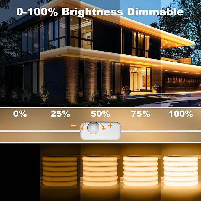 IP67 Waterproof COB LED Strip Lights AC 120V Direct Plug, 66FT Super Bright Outdoor Strip Lights with Double Fuse Controller, 2700K Warm White LED Strips for Garden Patio Commercial Decor