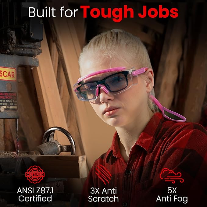 Safety Glasses & Goggles – ANSI Z87, Adjustable, 5X Anti-Fog ClearShield™ Lenses, Includes Premium EVA Hard Case