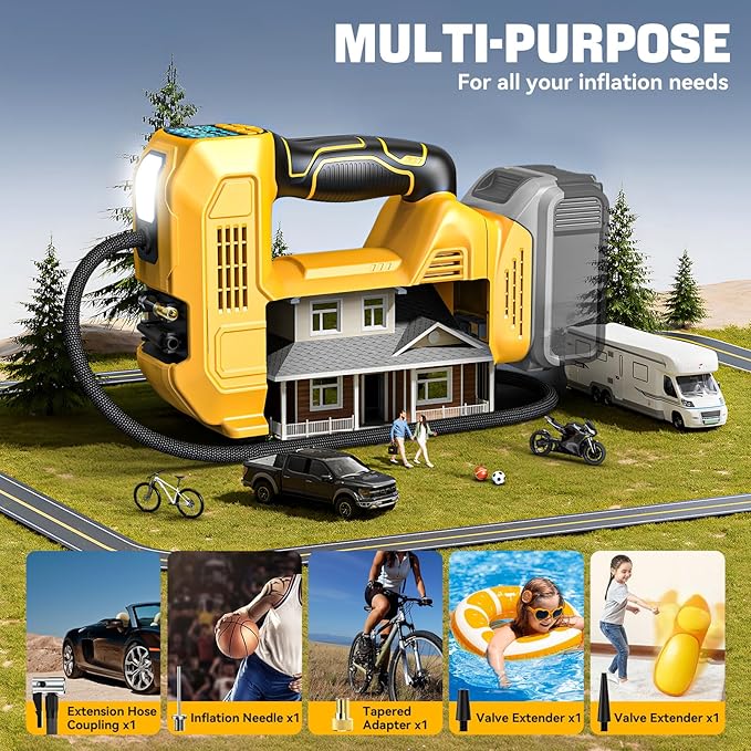 Cordless Tire Inflator Air Compressor Compatible With Dewalt 20V Max Battery, LIVOWALNY Portable Handheld Air Pump with Digital Pressure Gauge for Cars Motorcycles Bikes Sport Balls (No Battery)