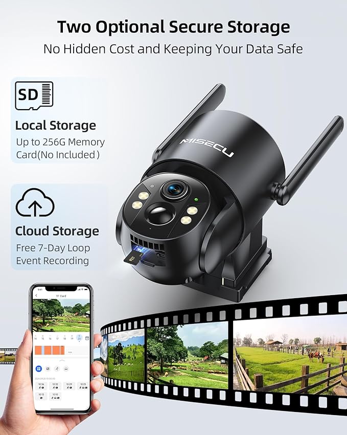 4G LTE Cellular Security Camera, 2.5K Solar Outdoor Cam Wireless Without WiFi Needed, 360° PTZ Live View Off Grid Camera, AI Motion Detection, Color Night Vision, Local/Cloud Storage