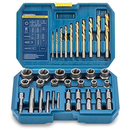 39Pcs Bolt Extractor Set and Drill Bit Kit,Multi-Spline Screw Extractors,Easy Out Broken Lug Nut Extraction Socket Set for Damaged,Frozen,Studs,Rusted,Rounded-Off Bolts,Screws (39-piece)
