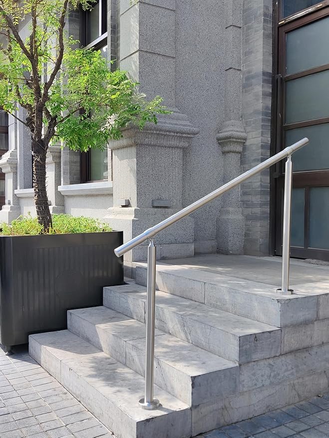 Outdoor 4 Step Handrail, DIY 304 Stainless Steel Transitional Hand Rails with Installation Kit,Silver Porch Stair Railing for Concrete Brick or Wooden Steps, 54x36