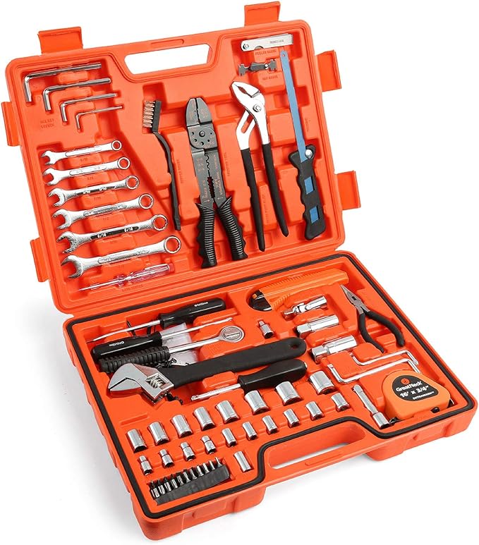 GreatNeck MS125 125 Piece Marine Tool Set, Complete With High Visibility, Water-Resistant Boat Tool Box Case, Anti-Rust Chrome-Plated Boat Supplies And Accessories, Orange